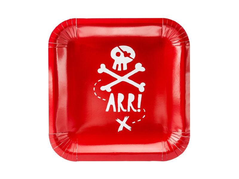Teller Piraten, rot, 20x20cm (1 VPE / 6 Stk.) - FeierGlanz